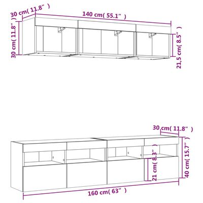 vidaXL Muebles de TV de pared con LED 5 pzas madera ingeniería negro