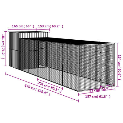 vidaXL Gallinero con corral acero galvanizado gris claro 165x659x181cm