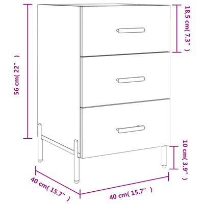 vidaXL Mesita de noche madera de ingeniería blanco brillo 40x40x66 cm