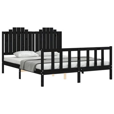 vidaXL Estructura cama de matrimonio con cabecero madera maciza negro