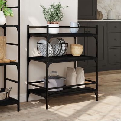 vidaXL Carrito de cocina de madera de ingeniería negro 65x40x86,5 cm