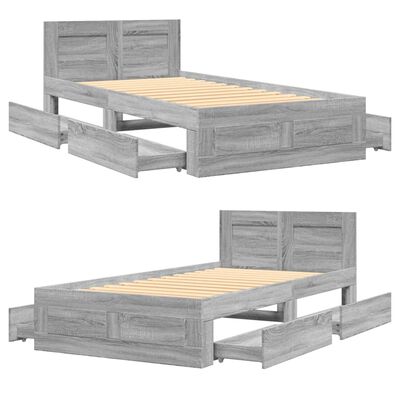 vidaXL Cama con cabecero madera de ingeniería gris Sonoma 100x200 cm