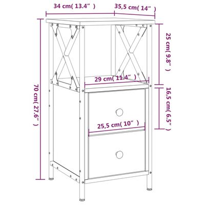 vidaXL Mesita de noche madera de ingeniería marrón roble 34x35,5x70 cm