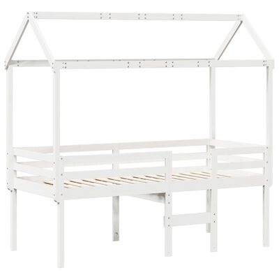 vidaXL Cama alta con techo madera maciza pino blanca 75x190 cm