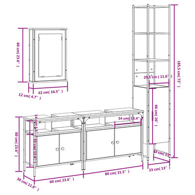 vidaXL Set de muebles baño 4 pzas madera contrachapada roble ahumado