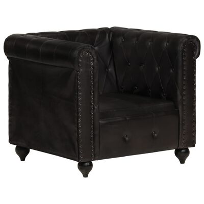 vidaXL Sillón Chesterfield de cuero auténtico negro