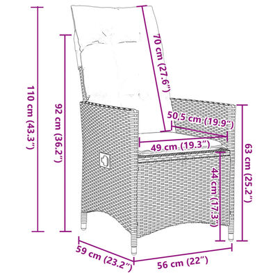 vidaXL Set de mesa y sillas de jardín 11 pzas y cojines ratán PE beige