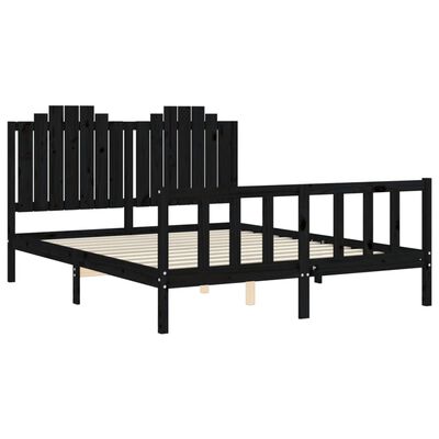 vidaXL Estructura cama de matrimonio con cabecero madera maciza negro