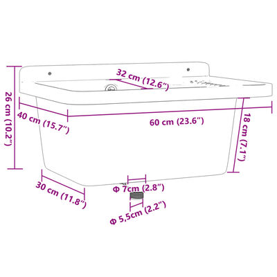 vidaXL Fregadero lavabo de pared resina gris 60x40x28 cm