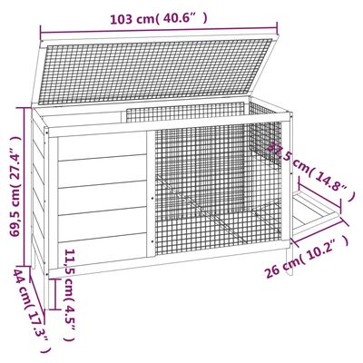 vidaXL Conejera de madera maciza de pino marrón 103x44x69,5 cm