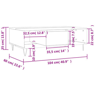 vidaXL Mesa de centro madera de ingeniería roble marrón 104x60x35 cm