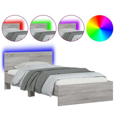 vidaXL Estructura de cama cabecero luces LED gris Sonoma 100x200 cm