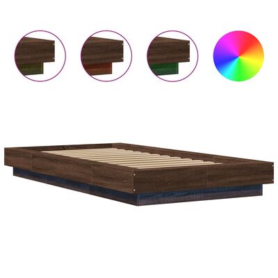 vidaXL Estructura cama con luces LED madera marrón roble 75x190 cm