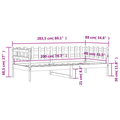 vidaXL Sofá cama sin colchón madera maciza de pino blanco 80x200 cm