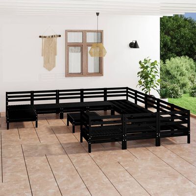 vidaXL Juego de muebles de jardín 13 pzas madera de pino maciza negro