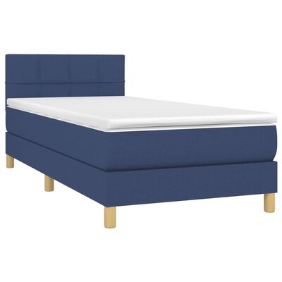 vidaXL Cama box spring con colchón y LED tela azul 90x190 cm