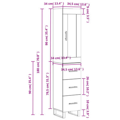 vidaXL Aparador alto madera contrachapada gris Sonoma 34,5x34x180 cm