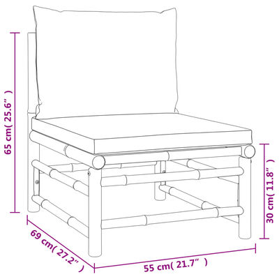 vidaXL Set de muebles de jardín 10 piezas bambú y cojines gris taupé