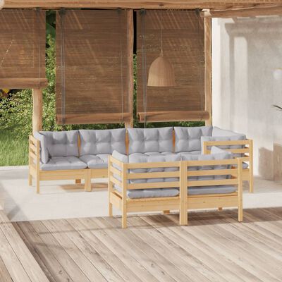 vidaXL Juego de muebles de jardín 6 pzas y cojines madera maciza pino