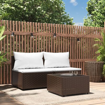 vidaXL Set muebles de jardín 3 piezas y cojines ratán sintético marrón