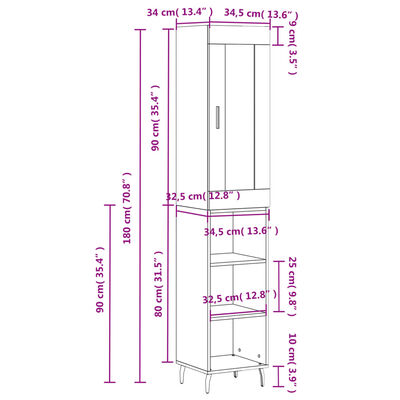 vidaXL Aparador de madera contrachapada gris hormigón 34,5x34x180 cm