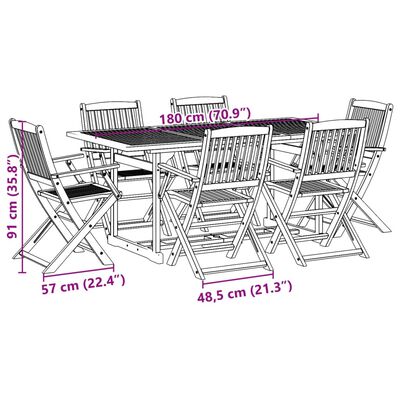 vidaXL Juego comedor de jardín 7 pzas madera maciza acacia 180x90x75cm