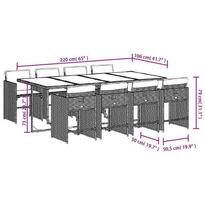 vidaXL Set de comedor de jardín 9 pzas y cojines ratán sintético negro