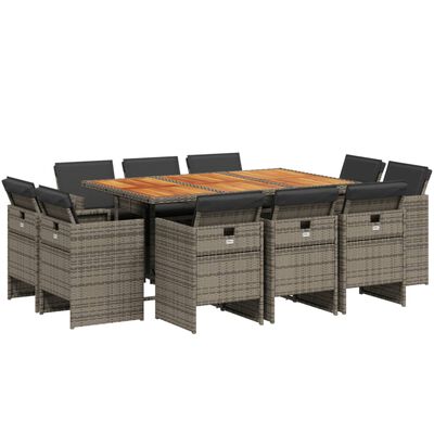 vidaXL Set de comedor de jardín 11 pzas y cojines ratán sintético gris