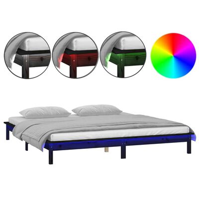 vidaXL Estructura de cama doble con LED madera maciza negra 120x190 cm