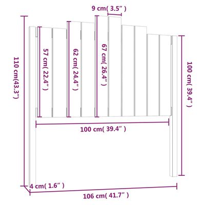 vidaXL Cabecero de cama madera maciza de pino gris 106x4x110 cm