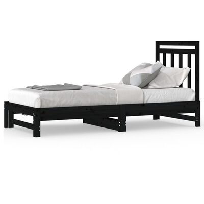 vidaXL Sofá cama extraíble madera maciza de pino negro 2x(90x200) cm