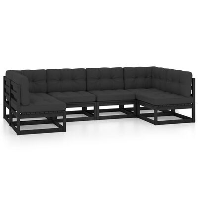 vidaXL Set de muebles de jardín 6 pzas con cojines madera pino negro