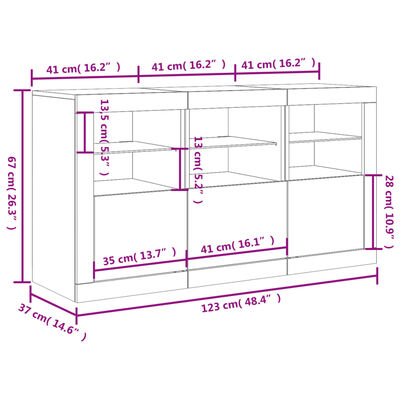 vidaXL Aparador con luces LED roble Sonoma 123x37x67 cm