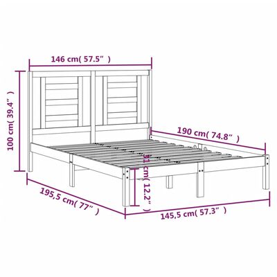 vidaXL Estructura de cama de madera maciza de pino negra 140x190 cm