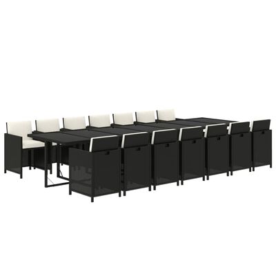 vidaXL Set comedor jardín 15 pzas y cojines ratán sintético negro