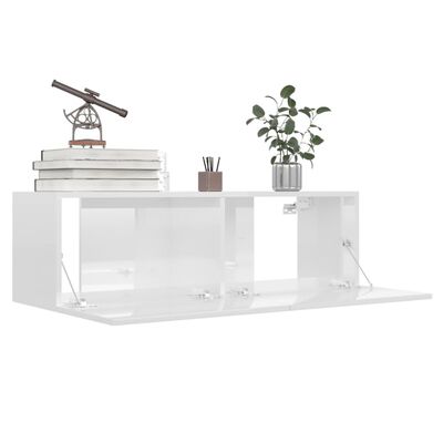 vidaXL Mueble TV madera contrachapada blanco brillante 100x30x30 cm