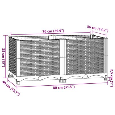 vidaXL Arriate polipropileno 80x40x38 cm