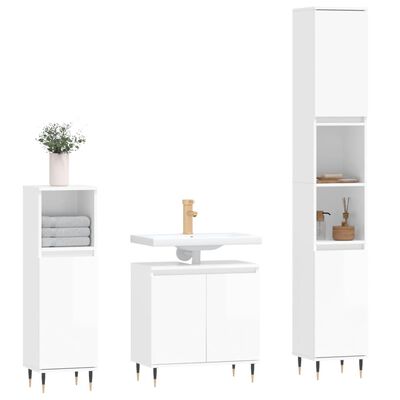 vidaXL Set muebles de baño 3 piezas madera contrachapada blanco brillo