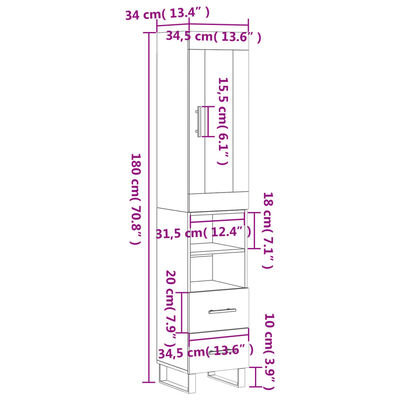 vidaXL Aparador de madera contrachapada roble ahumado 34,5x34x180 cm