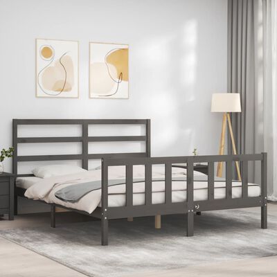 vidaXL Estructura de cama matrimonio con cabecero madera maciza gris