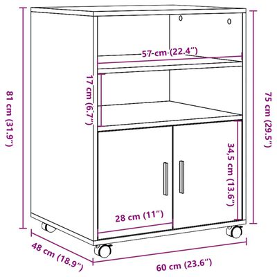 vidaXL Armario con ruedas madera de ingeniería gris Sonoma 60x48x81 cm