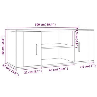 vidaXL Mueble de TV madera contrachapada gris Sonoma 100x35x40 cm