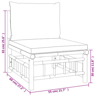 vidaXL Set de muebles de jardín 12 pzas bambú con cojines gris oscuro