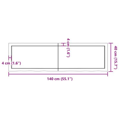 vidaXL Encimera de baño madera maciza sin tratar 140x40x(2-6) cm