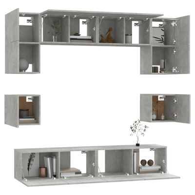 vidaXL Set de muebles de TV 8 pzas madera contrachapada gris hormigón