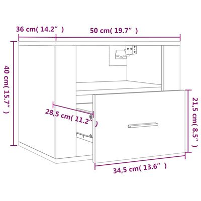 vidaXL Mesitas de noche de pared 2 uds blanco 50x36x40 cm