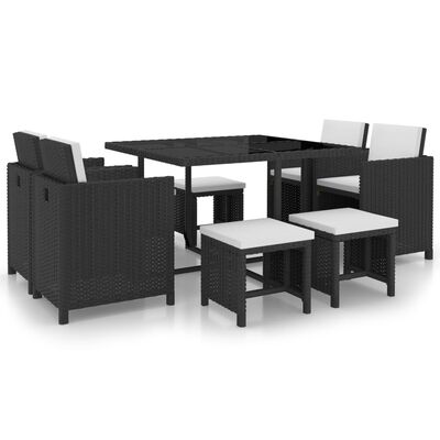 vidaXL Set comedor de jardín 9 piezas y cojines ratán sintético negro