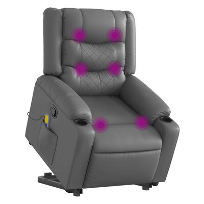 vidaXL Sillón reclinable de masaje de pie cuero artificial gris