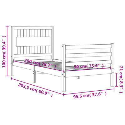 vidaXL Estructura de cama con cabecero madera maciza 90x200 cm