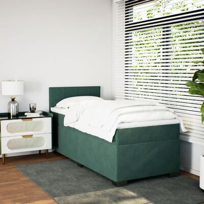 vidaXL Cama box spring con colchón terciopelo verde oscuro 100x200 cm